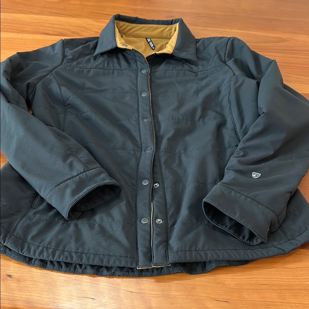 Kuhl Aurora Shirt Jacket Black Jacket with Tan Lining